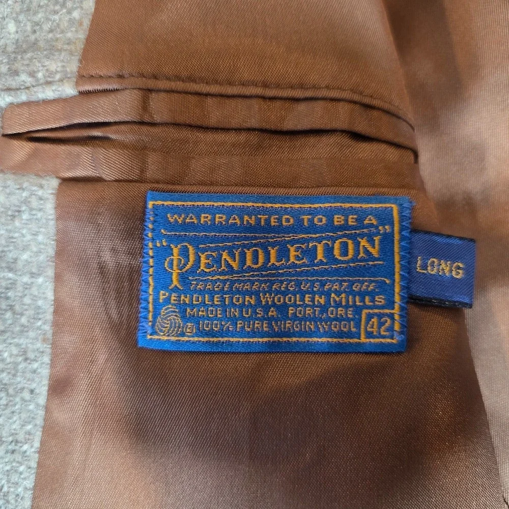 Vintage Pendleton Tweed Blazer Elbow Patches Tan/Brown Wool‎ Sport Coat 42 Long
